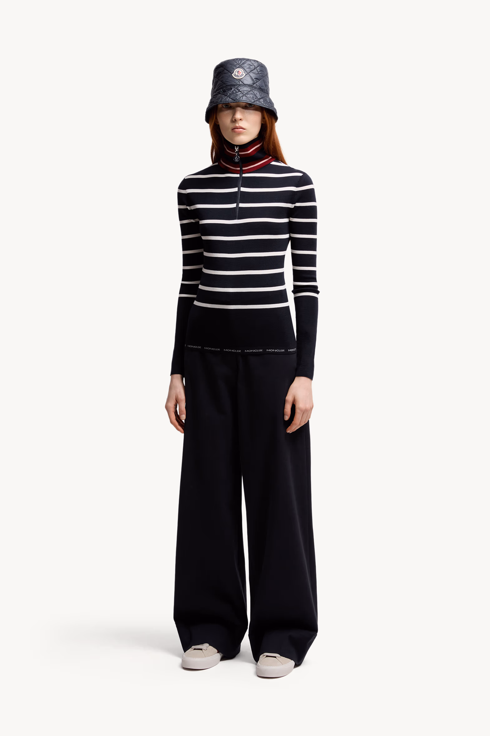 Striped Wool Turtleneck Sweater Women Blue & White Moncler 0